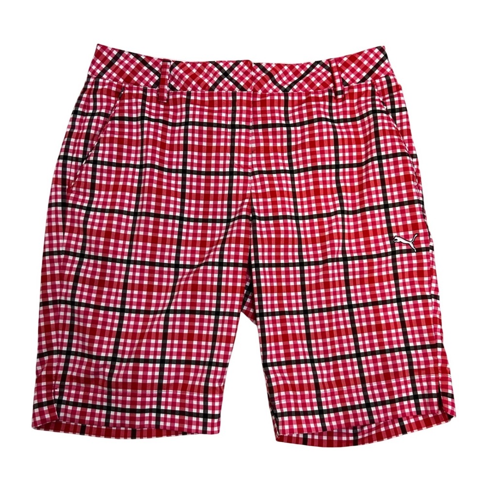 Puma Sportlifestyle Womens Red Plaid Golf Shorts Size 10 Gingham Performance